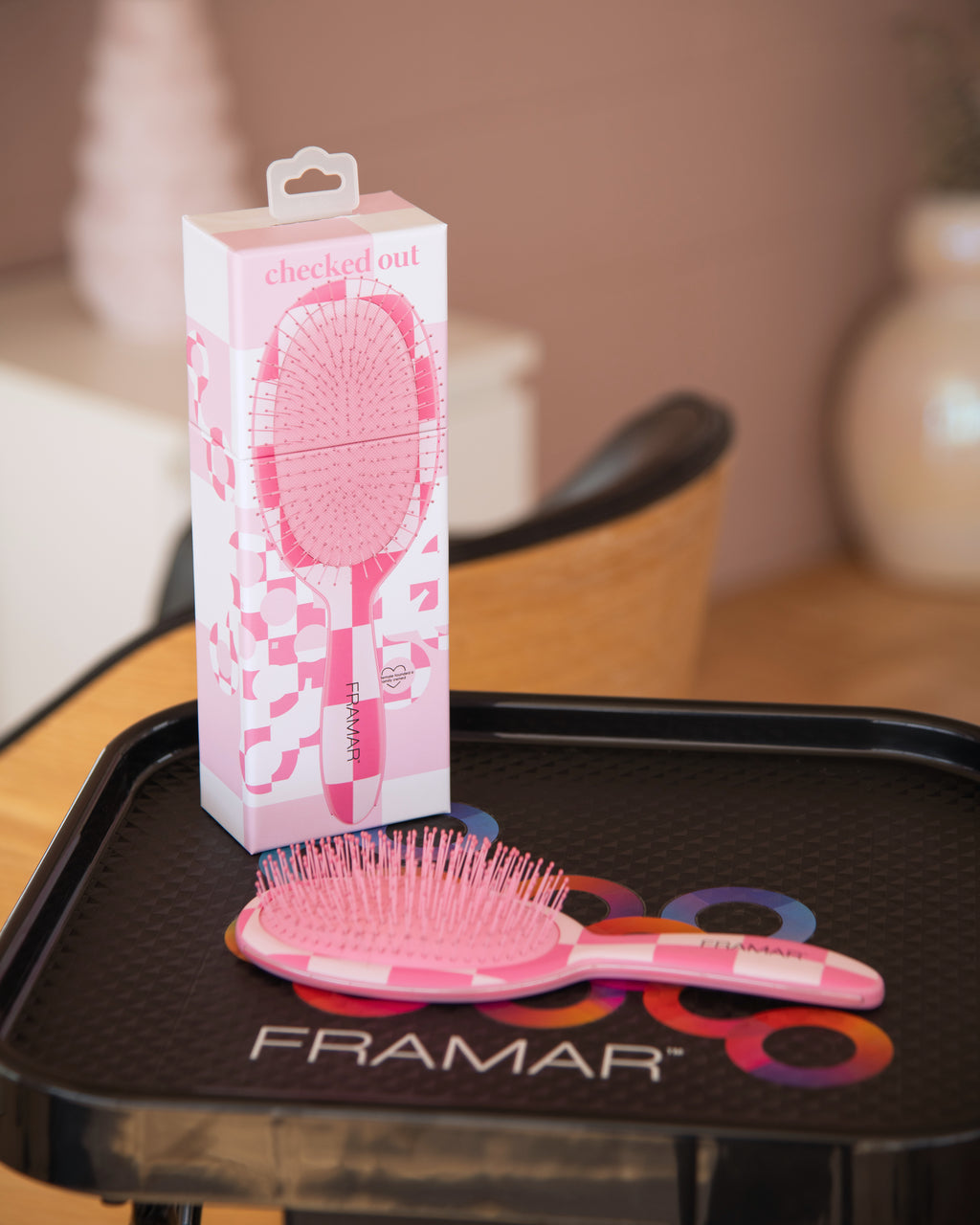 Framar Detangle Brush Checked Pink