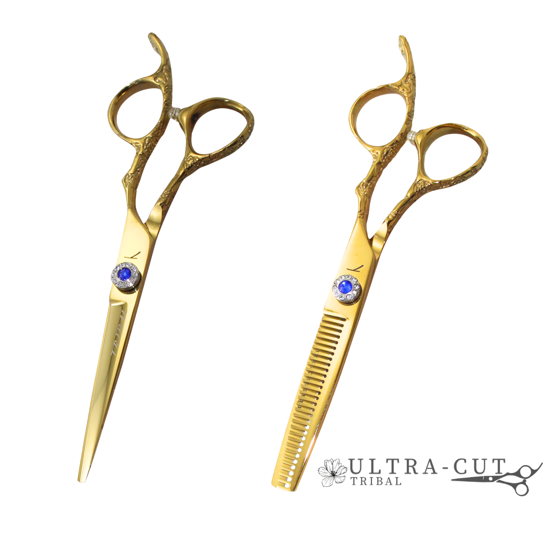 Kit Tribal Ciseau Ultra-Cut Blues Or Coupe/Amincir Droitier 6''