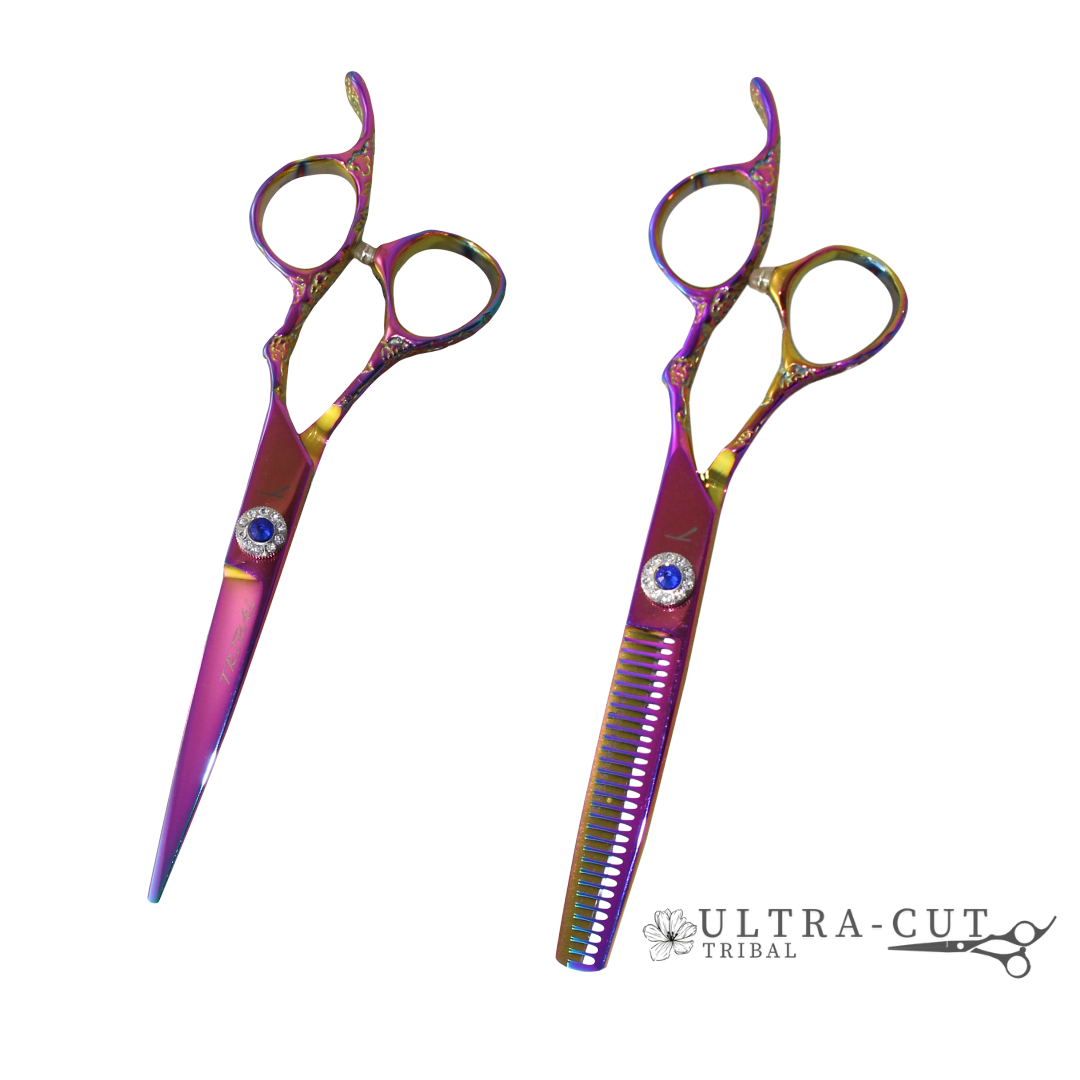 Kit Tribal Ciseau Ultra-Cut Blues Rose et Or Coupe/Amincir Droitier 6''